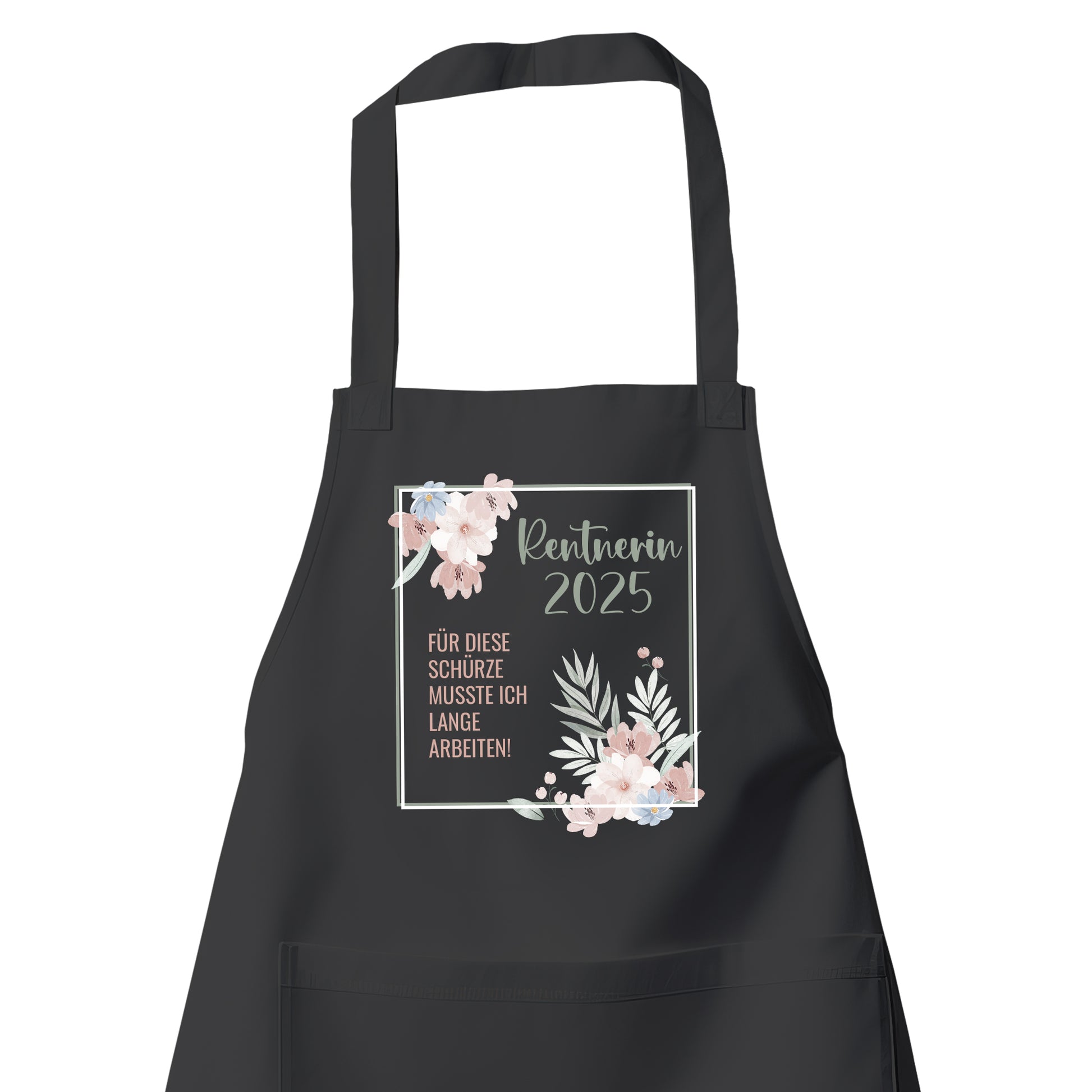 Rentner Grill- Kochschürze - Für diese Schürze musste ich lange arbeiten - Blumenmuster Schwarz - Fulima