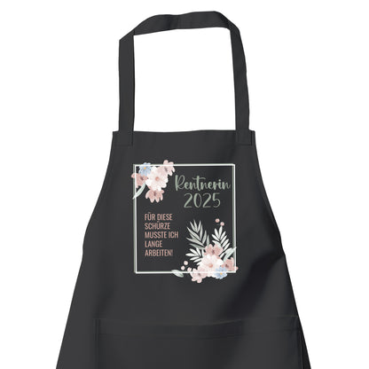 Rentner Grill- Kochschürze - Für diese Schürze musste ich lange arbeiten - Blumenmuster Schwarz - Fulima