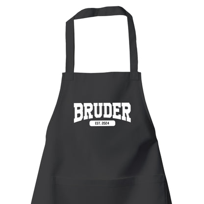 Bruder Schürze - Bruder est. Wunschjahr Collage Design - Geschenk Schwarz - Fulima