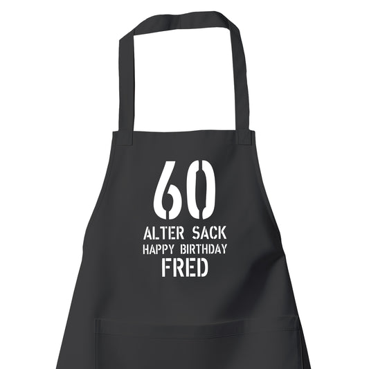 60 Alter Sack Happy Birthday mit Namen - Geburtstag Schürze Schwarz - Fulima