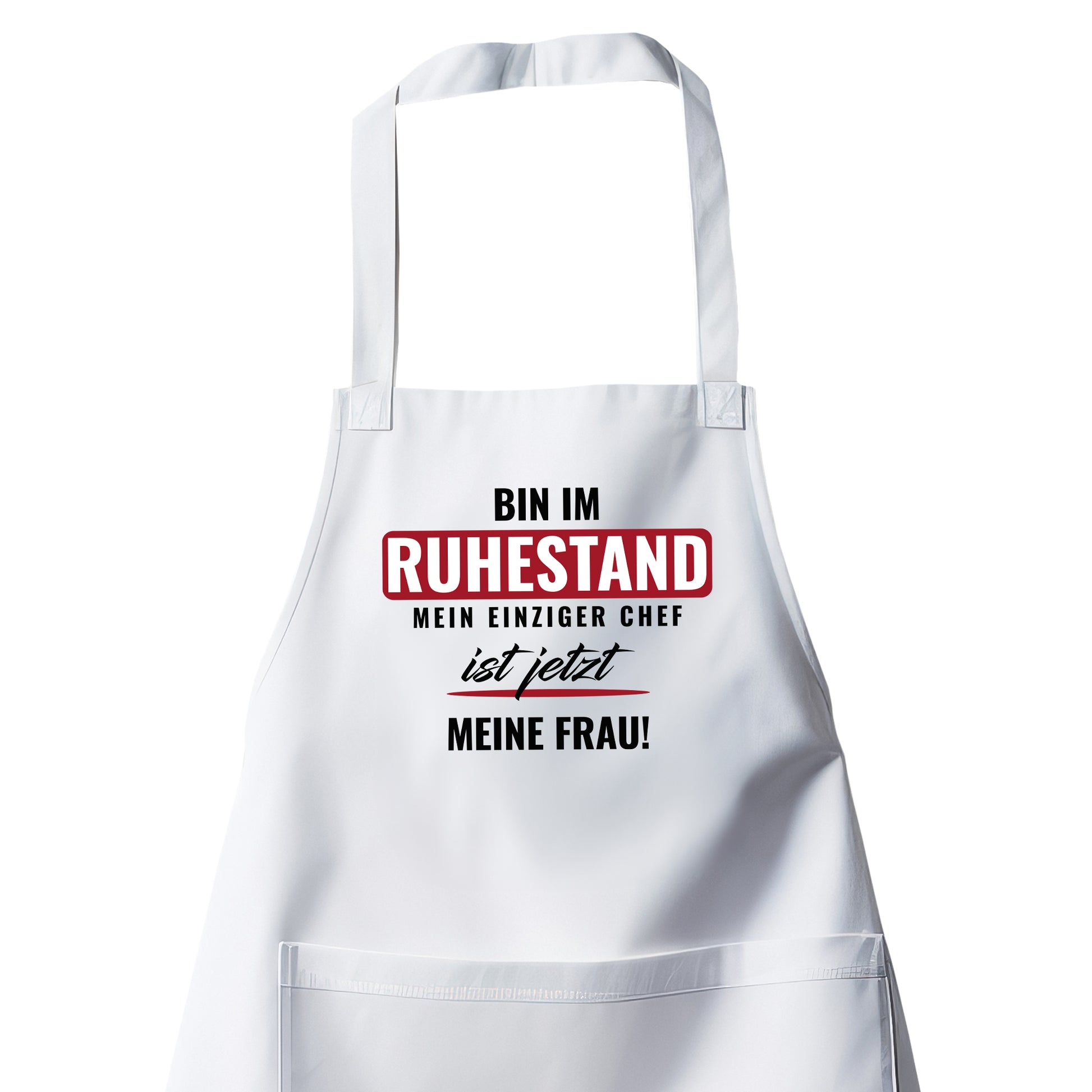 Rentner Grill- Kochschürze - Bin im Ruhestand - Einziger Chef meine Frau - Rente Geschenk Weiß - Fulima