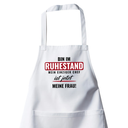 Rentner Grill- Kochschürze - Bin im Ruhestand - Einziger Chef meine Frau - Rente Geschenk Weiß - Fulima