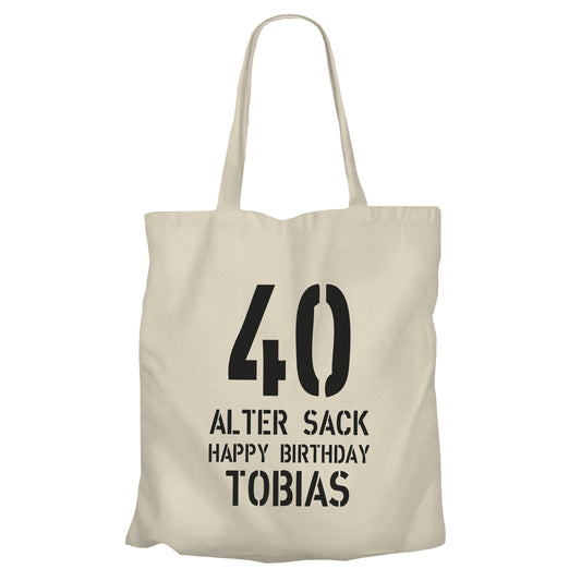Einkaufstasche - 40 Geburtstag Alter Sack Happy Birthday mit Namen Beige - FULiMA®