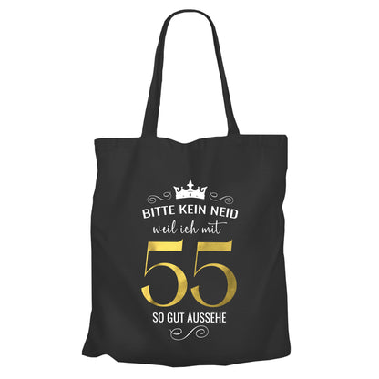 Bitte kein Neid weil ich mit 55 so gut aussehe - Krone - Einkaufstasche Schwarz - FULiMA®