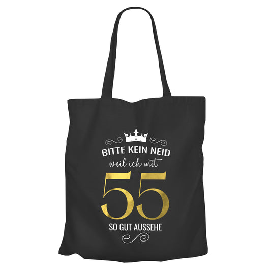 Bitte kein Neid weil ich mit 55 so gut aussehe - Krone - Einkaufstasche Schwarz - FULiMA®