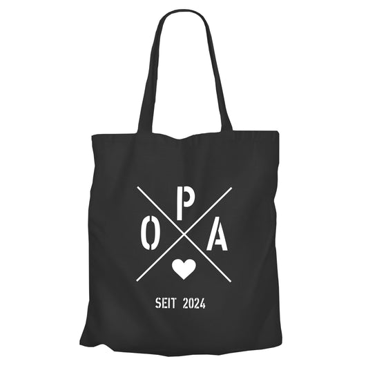 Opa Einkaufstasche - Opa seit Ihr WUNSCHJAHR personalsierbar Geschenk Schwarz - FULiMA®