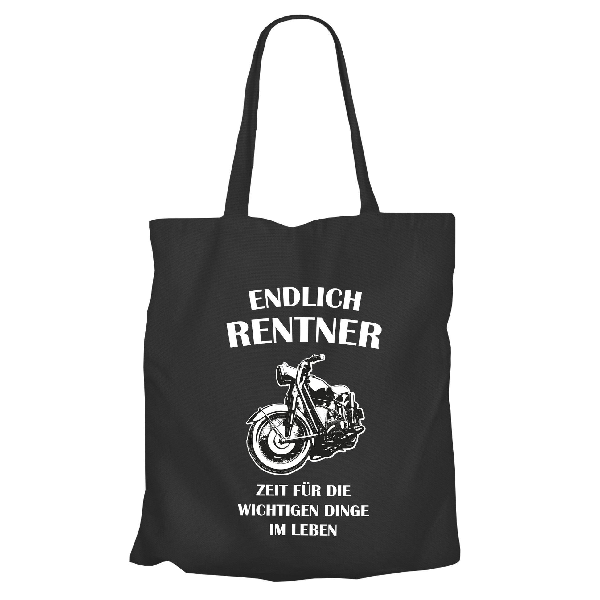 Jutebeutel Renter - Endlich Renter - Motorrad - Zeit für die wichtigen Dinge im Leben - Geschenk zur Rente Schwarz - Fulima