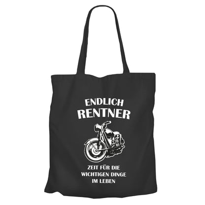 Jutebeutel Renter - Endlich Renter - Motorrad - Zeit für die wichtigen Dinge im Leben - Geschenk zur Rente Schwarz - Fulima