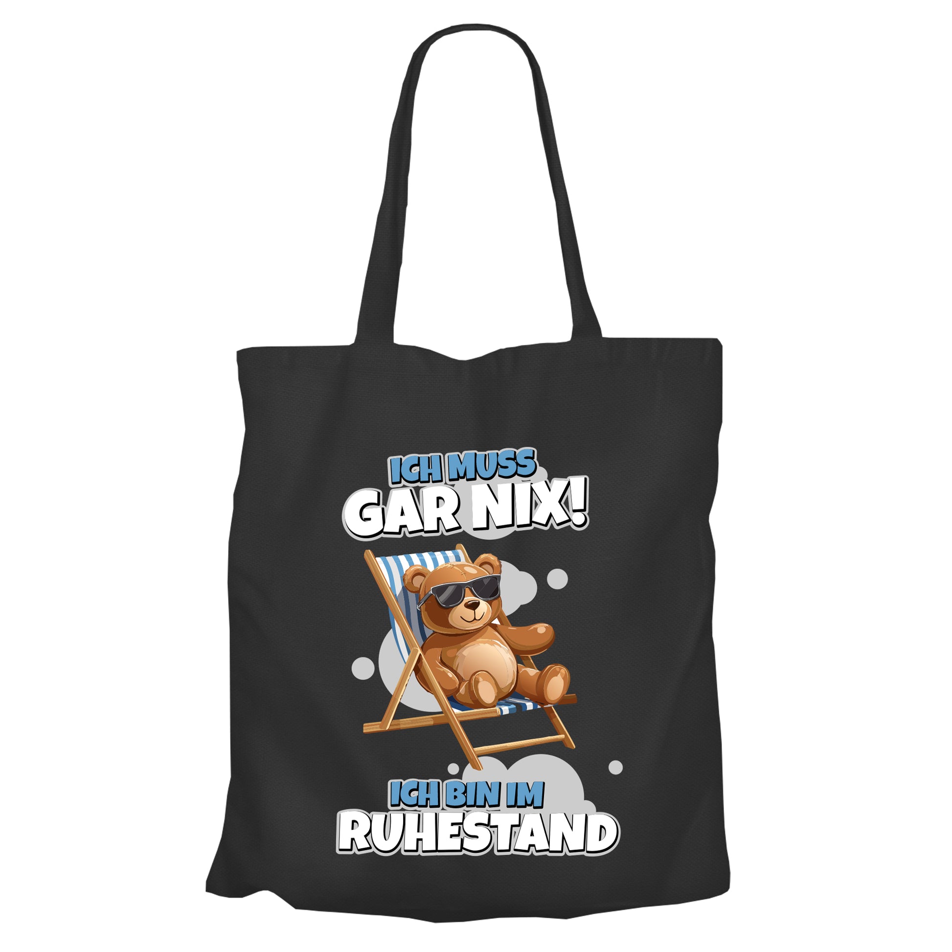 Jutebeutel Renter - Ich muss gar nix - Teddy im Liegestuhl - Rente Geschenk Schwarz - Fulima