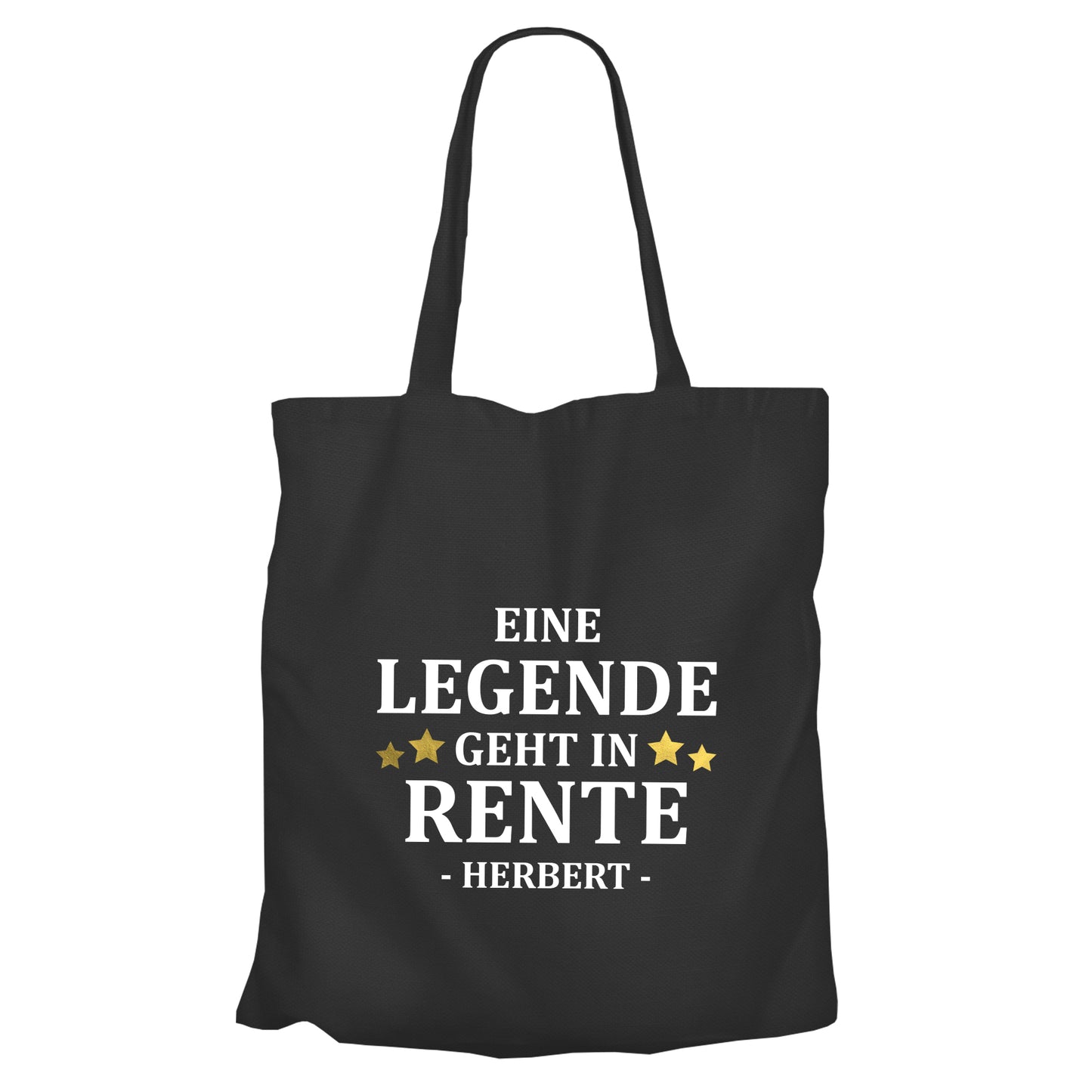 Jutebeutel Renter - Eine Legende geht in Rente - Goldene Sterne mit Namen - Geschenk zur Rente Schwarz - Fulima