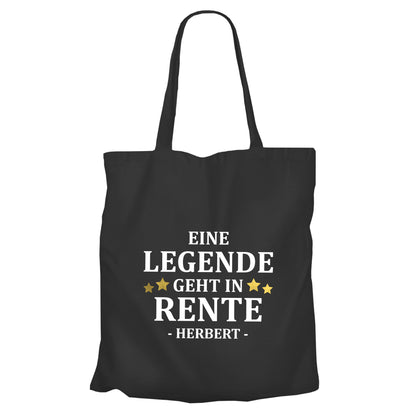 Jutebeutel Renter - Eine Legende geht in Rente - Goldene Sterne mit Namen - Geschenk zur Rente Schwarz - Fulima