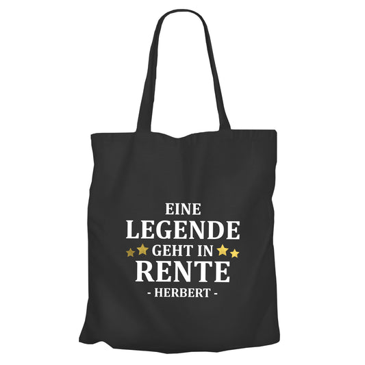 Jutebeutel Renter - Eine Legende geht in Rente - Goldene Sterne mit Namen - Geschenk zur Rente Schwarz - Fulima