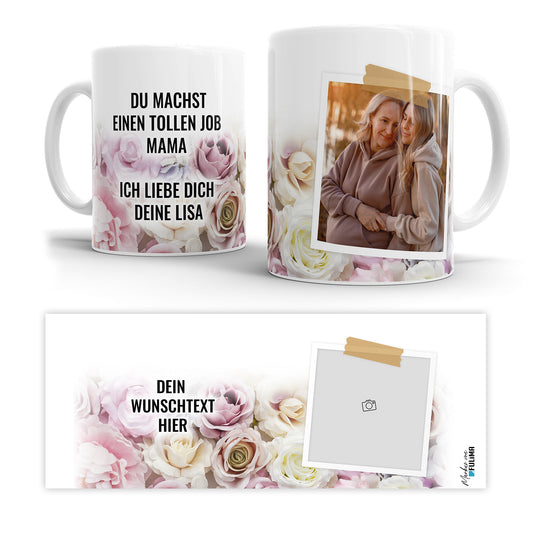 Fototasse Vorlage mit persönlichem Text Rosenmuster - Ein einzigartiges Geschenk für jeden Anlass!