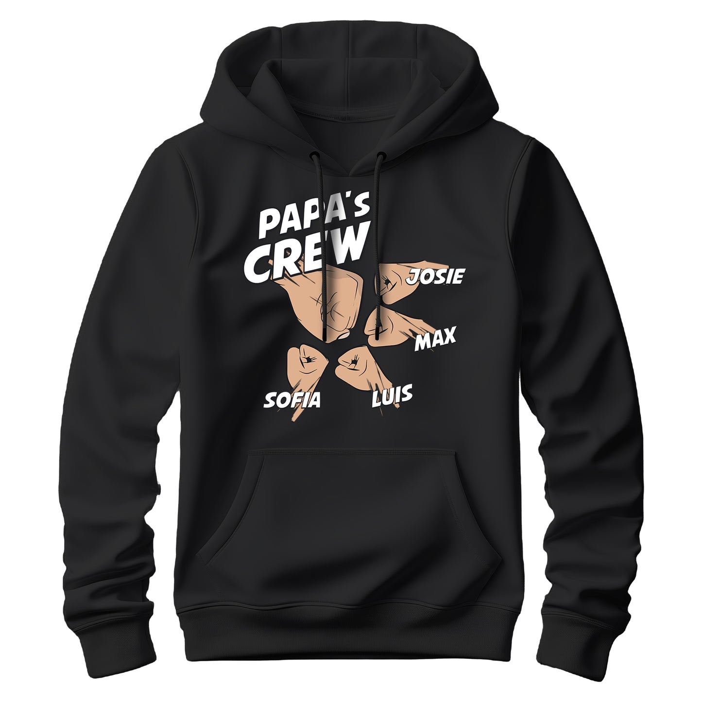 Papa Hoodie mit Namen - Papas Crew Faust von 2 bis 4 Kinder - Geschenk Papa Schwarz 4 Kinder - FULiMA®