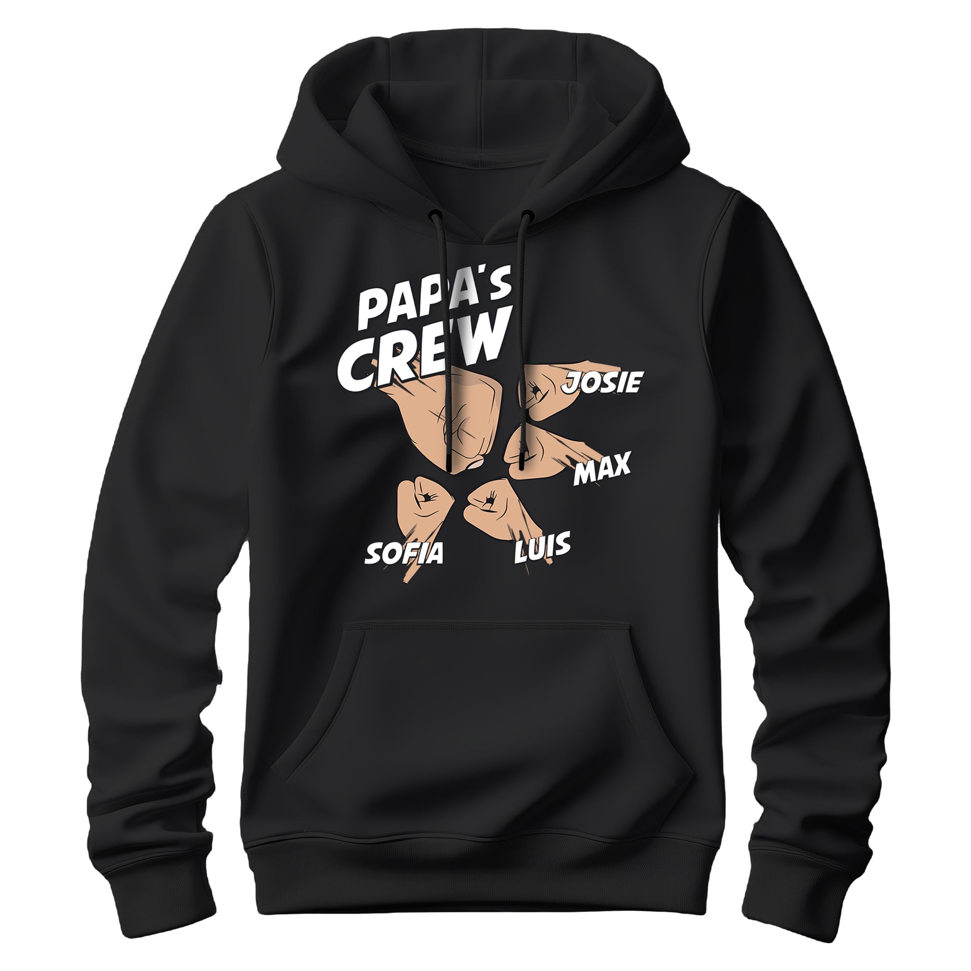 Papa Hoodie mit Namen - Papas Crew Faust von 2 bis 4 Kinder - Geschenk Papa Schwarz 4 Kinder - FULiMA®