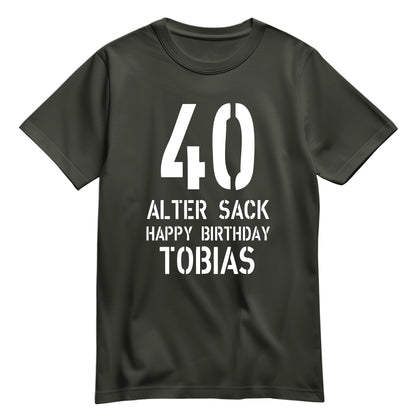 Geburtstag Shirt - 40 Alter Sack Happy Birthday mit Namen Khaki - FULiMA®