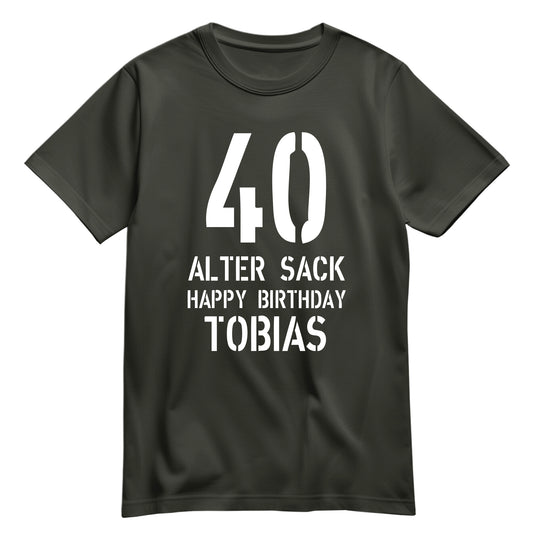 Geburtstag Shirt - 40 Alter Sack Happy Birthday mit Namen Khaki - FULiMA®