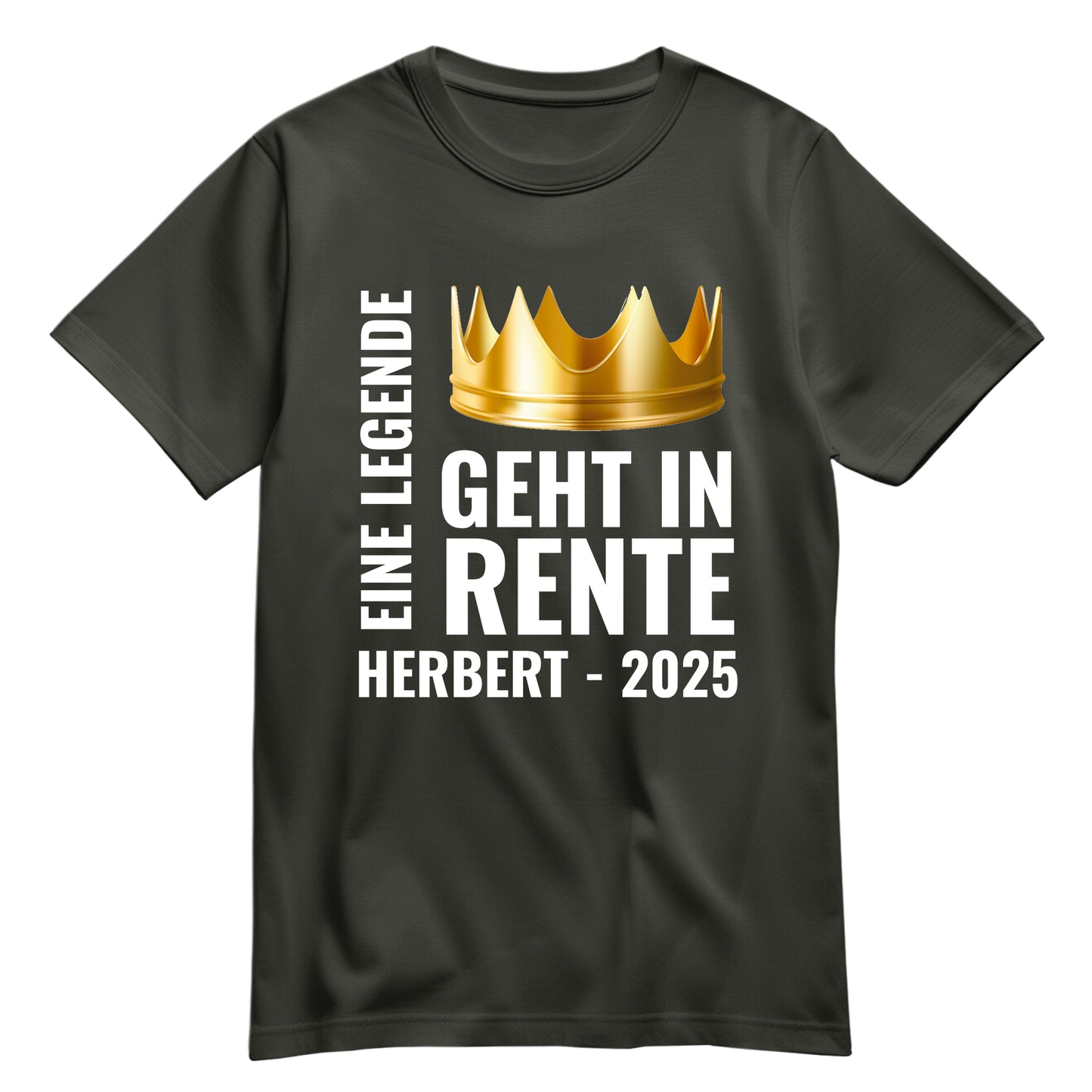 Rentner T Shirt - Eine Legende geht in Rente - Goldene Krone mit Namen - Rente Geschenk Khaki - FULiMA®
