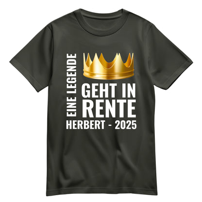 Rentner T Shirt - Eine Legende geht in Rente - Goldene Krone mit Namen - Rente Geschenk Khaki - FULiMA®