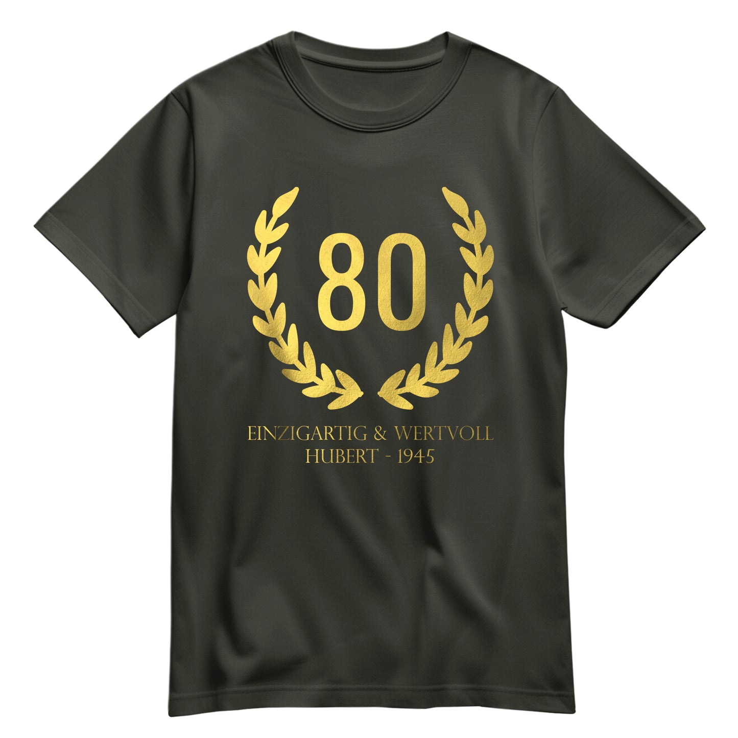 80 Jahre Lorbeerkranz Einzigartig und Wertvoll mit Namen - Geburtstag Shirt Khaki - FULiMA®