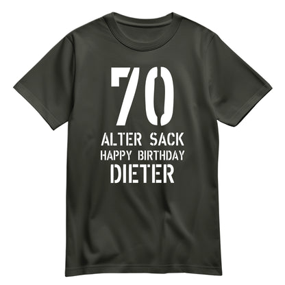Geburtstag Shirt - 70 Alter Sack Happy Birthday mit Namen Khaki - FULiMA®