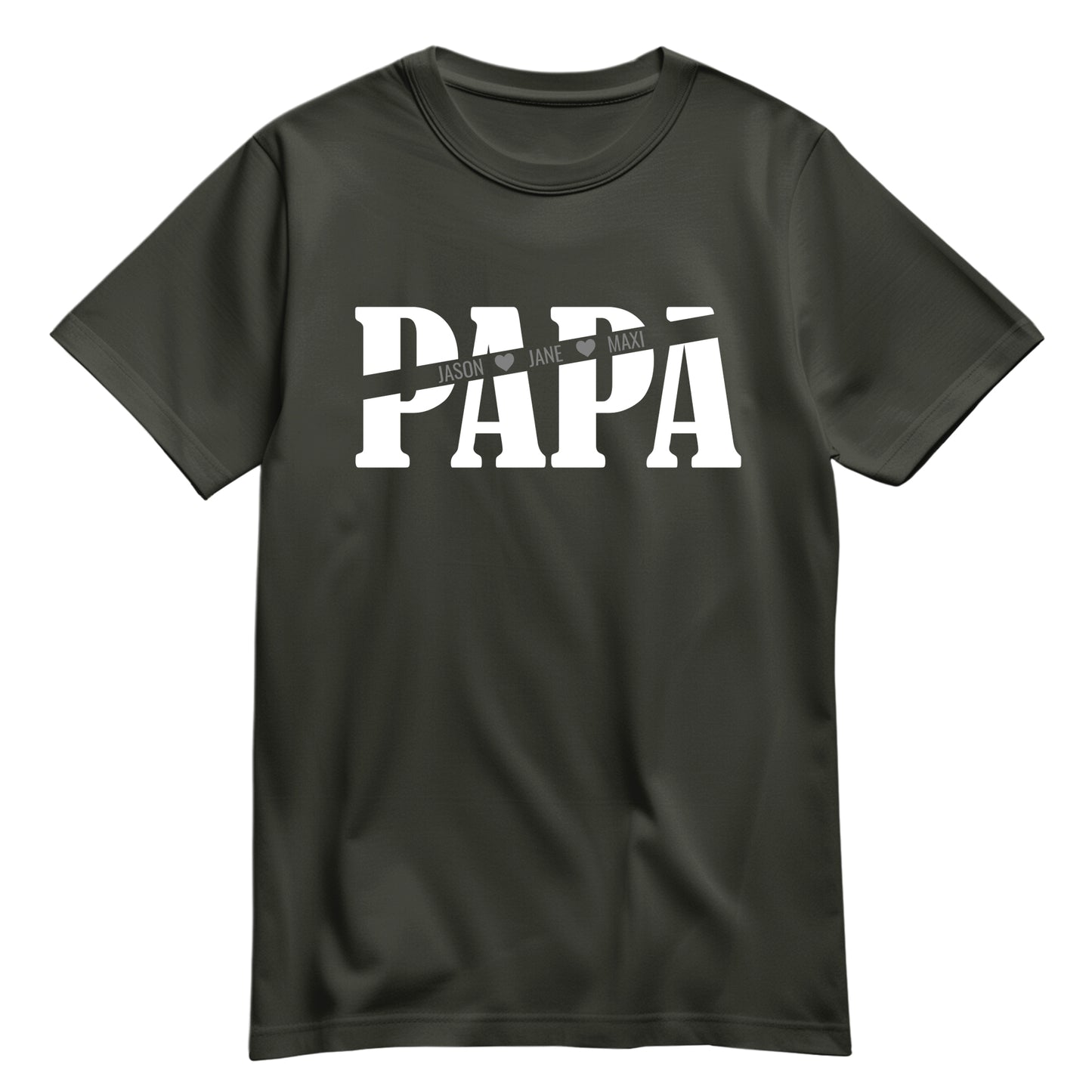 Papa T Shirt - Papa mit Namen der Kinder und Herzchen - Geschenkidee Khaki - FULiMA®