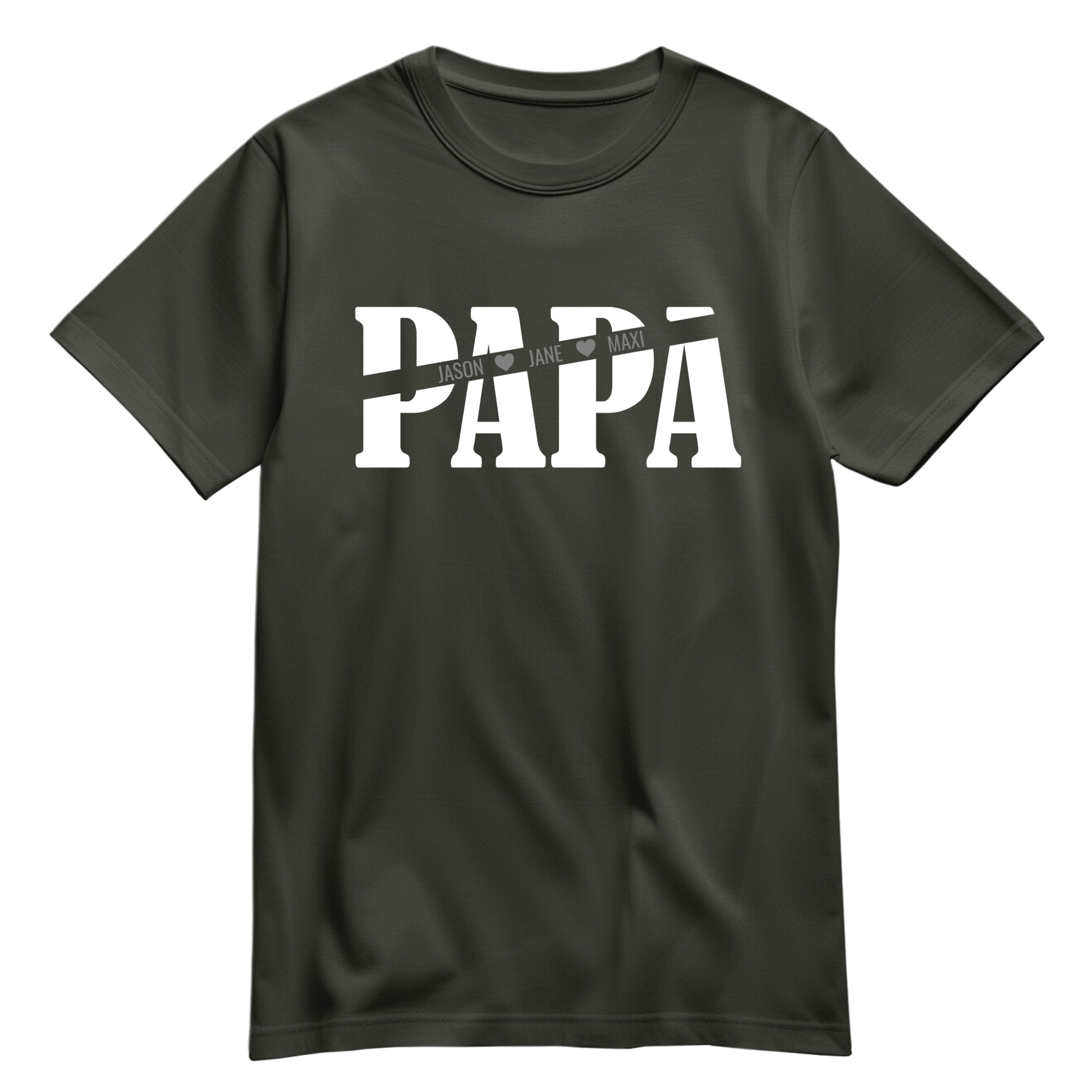 Papa T Shirt - Papa mit Namen der Kinder und Herzchen - Geschenkidee Khaki - FULiMA®