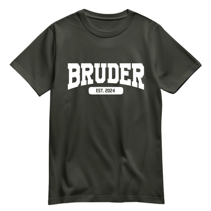 Bruder Shirt - Bruder est. Wunschjahr Collage Design - Geschenk Khaki - FULiMA®