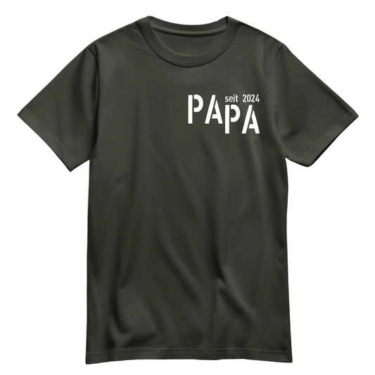 Papa T Shirt - PAPA seit Minimal - Dein Wunschjahr - Geschenkidee Khaki - FULiMA®