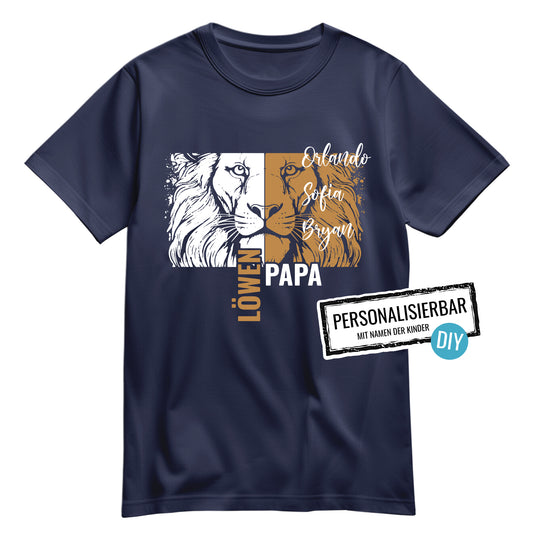 Papa T Shirt - Löwenpapa mit Namen der Kinder - Geschenk Papa - FULiMA®
