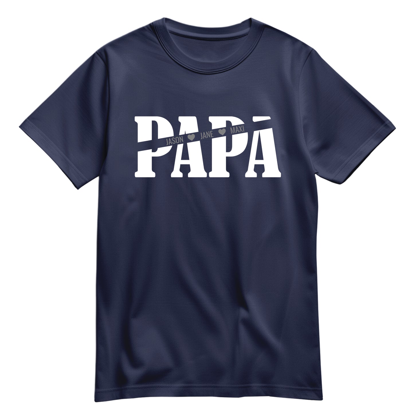 Papa T Shirt - Papa mit Namen der Kinder und Herzchen - Geschenkidee Navy - FULiMA®