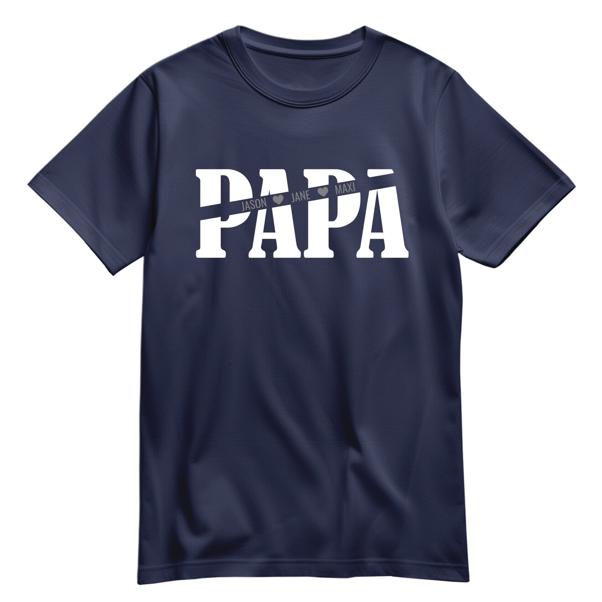 Papa T Shirt - Papa mit Namen der Kinder und Herzchen - Geschenkidee Navy - FULiMA®