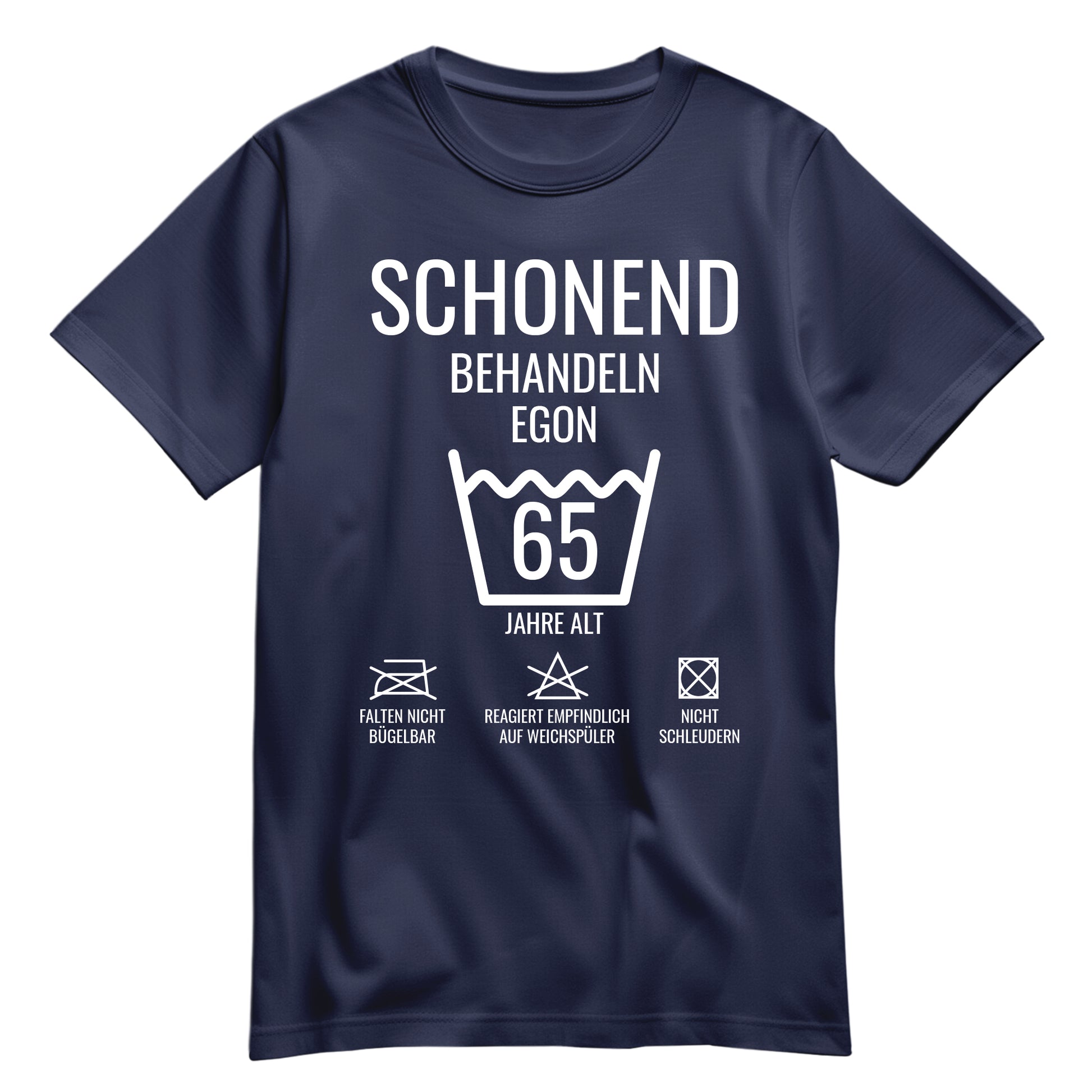 Schonend behandeln – 65 Jahre alt - Geburtstagshirt mit Namen Navy - FULiMA®