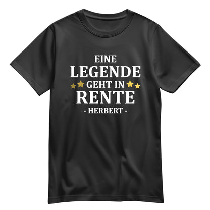 Rentner T Shirt - Eine Legende geht in Rente - Goldene Sterne mit Namen - Rente Geschenk Schwarz - FULiMA®