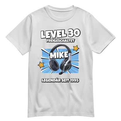 Geburtstagsshirt - Level 30 freigeschaltet - Legendär - mit Namen Weiß - FULiMA®
