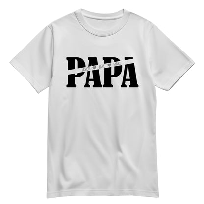 Papa T Shirt - Papa mit Namen der Kinder und Herzchen - Geschenkidee Weiß - FULiMA®